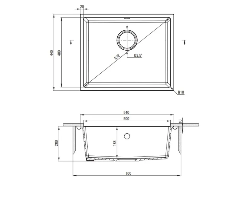 Virtuves izlietne Deante CORDA 550x460x204mm, pabūvējama Metāliskts Grafīts