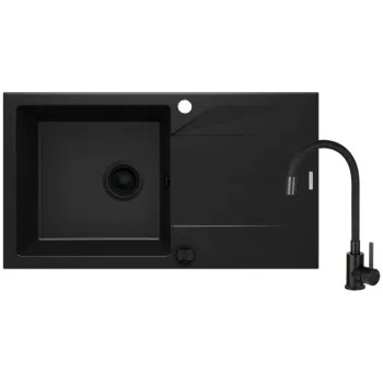 Virtuves komplekts Deante granīta izlietne + maisītājs Nero Melns ZQJJN113