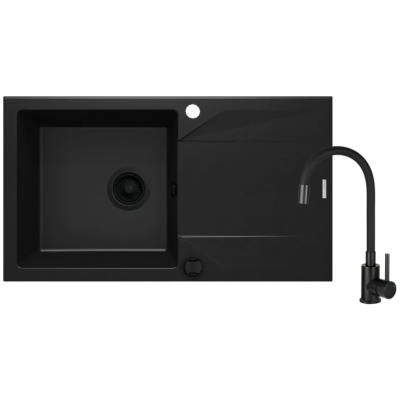Virtuves komplekts Deante granīta izlietne + maisītājs Nero Melns ZQJJN113