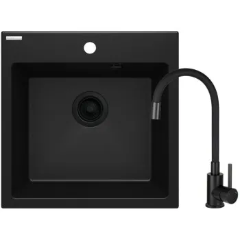 Virtuves komplekts Deante granīta izlietne + maisītājs Nero Melns