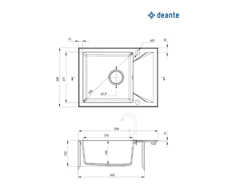 Virtuves izlietne Deante EVORA 90x440x193mm Bēša