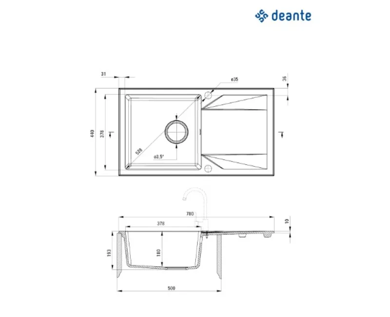 Virtuves izlietne Deante EVORA 780x440x193mm Smilšu krāsa