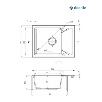 Virtuves izlietne Deante EVORA granīta 590x440x193mm Alabaster balta