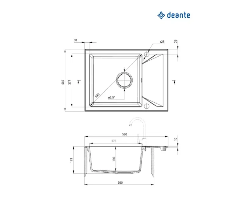 Virtuves izlietne Deante EVORA 590x440x193mm Alabaster balta
