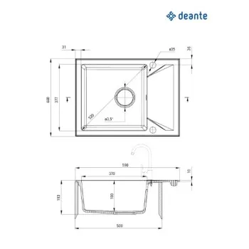 Virtuves izlietne Deante EVORA granīta 590x440x193mm Metāliski pelēks
