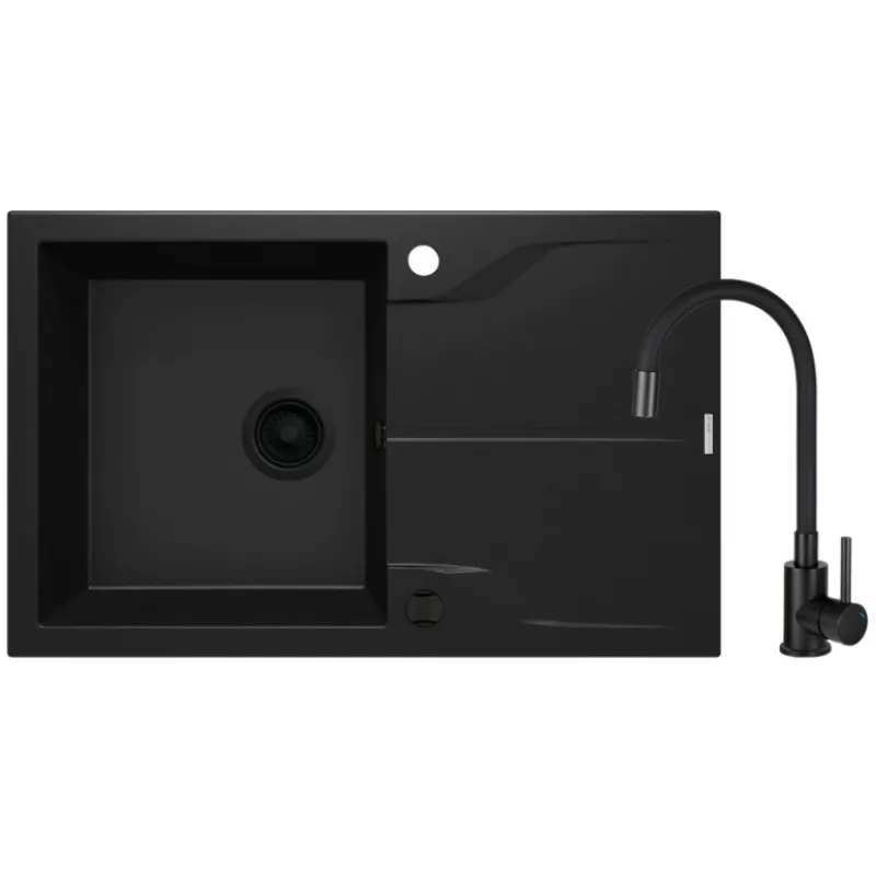 Virtuves komplekts Deante granīta izlietne + maisītājs Nero Melns ZQNNN113