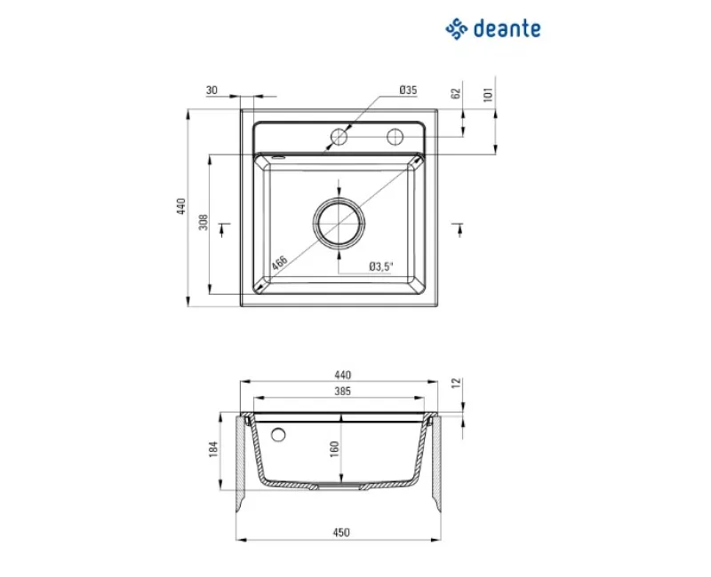 Virtuves izlietne Deante ZORBA 440x440x184mm Bēša
