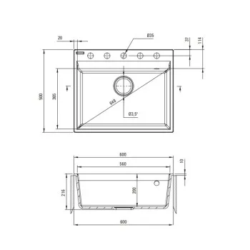 Virtuves izlietne Deante CORIO granīta 600x500x216mm Melna grafīta