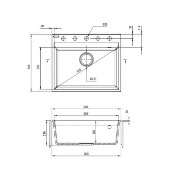 Virtuves izlietne Deante CORIO granīta 600x500x216mm Bēša