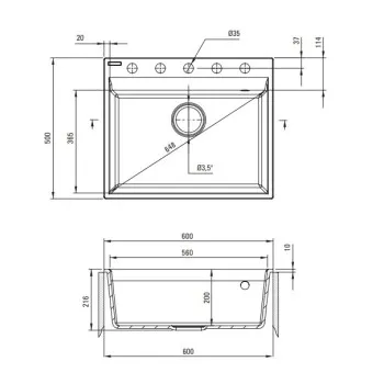 Virtuves izlietne Deante CORIO granīta 600x500x216mm Smilšu krāsa