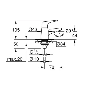 Vannas istabas izlietnes krāns Grohe vienam ūdenim Start Flow, hroms