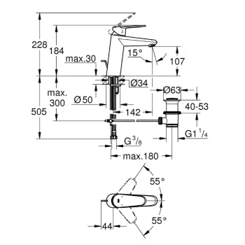Vannas istabas izlietnes maisītājs Grohe Eurodisc Cosmo M, ar pop-up, hroms