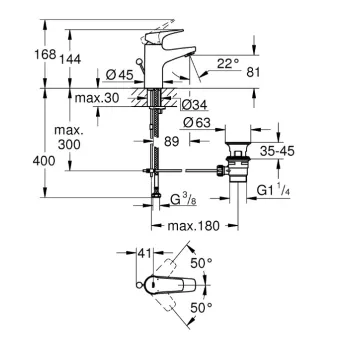 Vannas istabas izlietnes maisītājs Grohe Start Flow ar pop up vārstu, hromēts 23809000