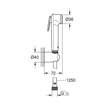 Bidetta komplekts Grohe Trigger Spray 30 I, ar metāla vadu 1250 mm, hroms Bidetta komplekts Grohe Trigger Spray 30 I, ar metāla vadu 1250 mm, hroms