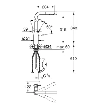 Vitrtuves maisītājs Grohe Essence ar izvelkamu dušu, hroms