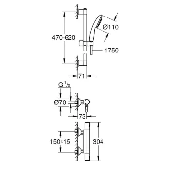 Dušas maisītājs Grohe ar termostatu un rokas dušas komplektu Precision Start, hroms Dušas maisītājs Grohe ar termostatu un rokas dušas komplektu Precision Start, hroms