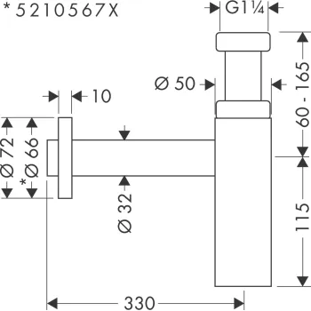 Sifons izlietnei Hansgrohe Flowstar S, 1¼ x 32 mm, misiņš, matēts balts