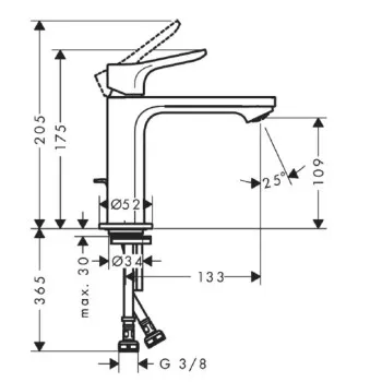 Vannas istabas izlietnes maisītājs Hansgrohe Zebris CoolStart 110, ar pop-up, hroms