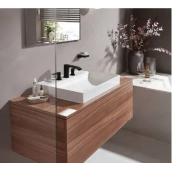 Vannas istabas izlietnes maisītājs Hansgrohe Vivenis 90, ar pop-up, 3 caurumu, uz virsmas, matēts melns