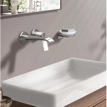 Vannas istabas izlietnes maisītājs Hansgrohe Vivenis virsapmetuma daļa, 2 caurumi, iztece 195 mm, no sienas, hroms