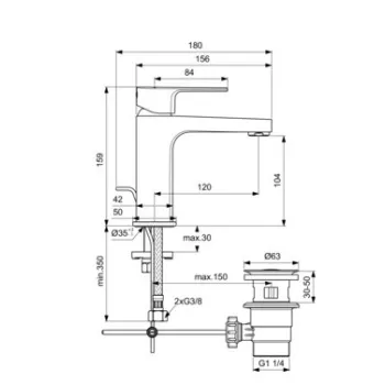 Vannas istabas izlietnes maisītājs Ideal Standard Cerafine, ar pop-up, hroms Vannas istabas izlietnes maisītājs Ideal Standard Cerafine, ar pop-up, hroms