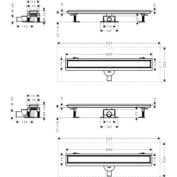 Dušas kanāls Hansgrohe RainDrain Go, 800 mm, flīzējams, brushed stainless steel