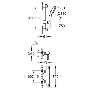 Dušas komplekts Grohe Grohtherm 800 ar termostatu, 600 mm, hroms