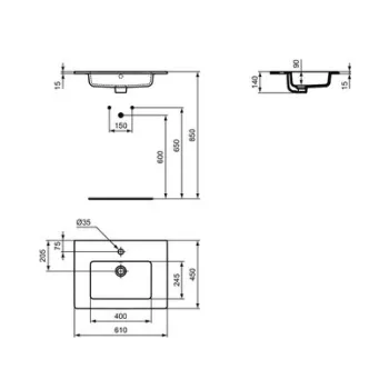 Vannas istabas izlietne Ideal Standard Tempo, 610x450 mm, balta Vannas istabas izlietne Ideal Standard Tempo, 610x450 mm, balta