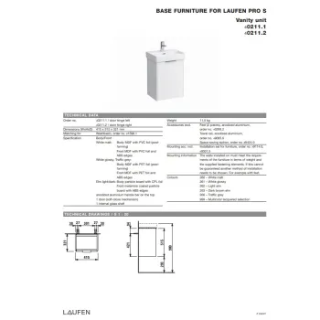Vannnas istabas skapītis Laufen Base (Pro S), 415x325 mm, h=530 mm, 1D, (Bez izlietnes) kreisā puse, matēts balts