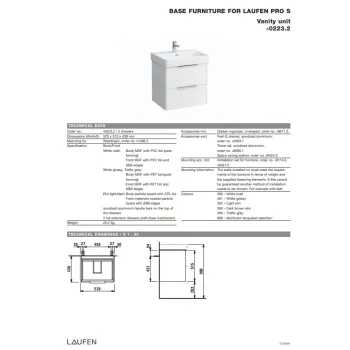 Vannnas istabas skapītis Laufen Base (Pro S), 570x440 mm, h=530 mm, 2A, (Bez izlietnes) matēts balts
