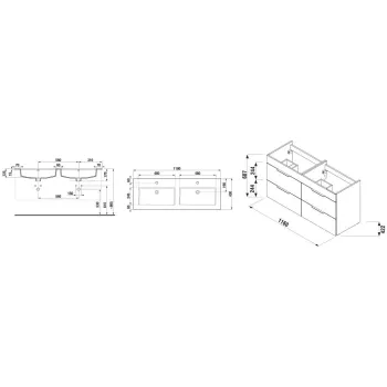 Vannas istabas skapītis ar izlietni Jika Cube, 1200x430 mm, h=607 mm, 4A, dark oak