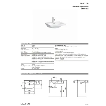 Vannas istabas izlietne Laufen Lua, 550x460 mm, balta