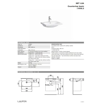 Vannas istabas izlietne Laufen Lua, 600x460 mm, balta