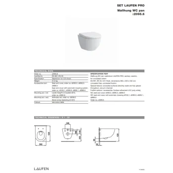 Piekaramais Tualetes pods Laufen Pro, 360x530 mm, balts