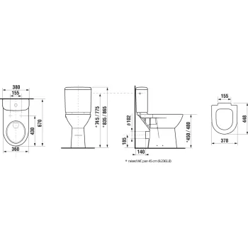 Tualetes poda apakša Jika  Deep, 360x670 mm, horizontāls izvads, paaugstināta 480 mm, balta