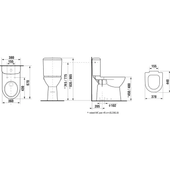 Tualetes poda apakša Jika  Deep, 360x670 mm, vertikāls izvads, paaugstināta 500 mm, balta