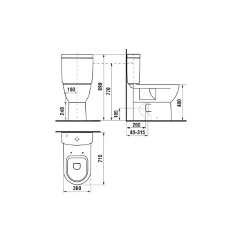Tualetes poda apakša Jika Mio, 360x715 mm, universāls izvads, paaugstināta 500 mm, balta