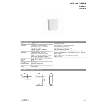 Skalojamā kaste podam Laufen Lua, pievads no apakšas kreisā pusē, balta