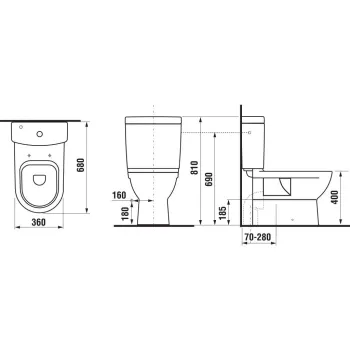 Skalojamā kaste podam Jika Mio, pievads no apakšas, balta