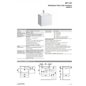 Vannnas istabas skapītis ar izlietni Laufen Lua, 600x455 mm, h=525 mm, 2A, spīdīgs balts