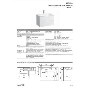 Vannnas istabas skapītis ar izlietni Laufen Lua, 800x455 mm, h=525 mm, 2A, spīdīgs balts