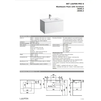 Vannnas istabas skapītis ar izlietni Laufen Pro S, 800x500 mm, h=440 mm, 1A, wenge