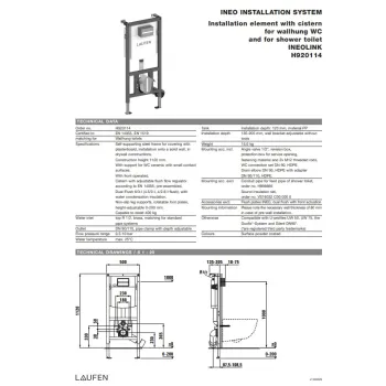 Montāžas rāmis Laufen LIS CW1, 500x140 mm, h=1120 mm, ar mehānisma regulāciju 4,5/3l