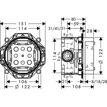 Montāžas iebūvējamā daļa Hansgrohe iBox, universālais 01700180