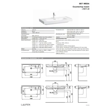 Vannas istabas izlietne Laufen Meda, 1000x460 mm, balta