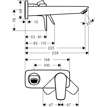 Vannas istabas izlietnes maisītājs Hansgrohe Talis E virsapmetuma daļa, 2 caurumu, iztece 225 mm, no sienas, Melns