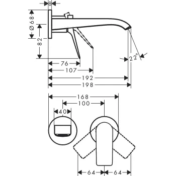 Vannas istabas izlietnes maisītājs Hansgrohe Vivenis virsapmetuma daļa, 2 caurumi, no sienas, melns