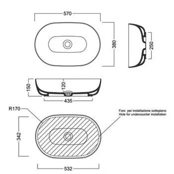 Vannas istabas izlietne Hatria Lavabo 12:15 S pabūvējamā, 57x38cm bez pārplūdes balta Y8AQ01