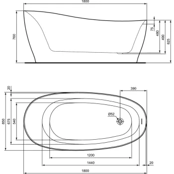 Brīvi stāvoša Vanna Ideal Standard Around, 180x85 cm, lietā akrila, balta K871501