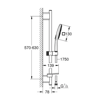 Dušas komplekts Grohe Vitalio Smartactive 130 Cube III, 3 strūklas, 600/1750 mm, hroms Dušas komplekts Grohe Vitalio Smartactive 130 Cube III, 3 strūklas, 600/1750 mm, hroms
